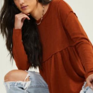 NWT - Altar’d State Mira Thermal Babydoll Top XS Mocha